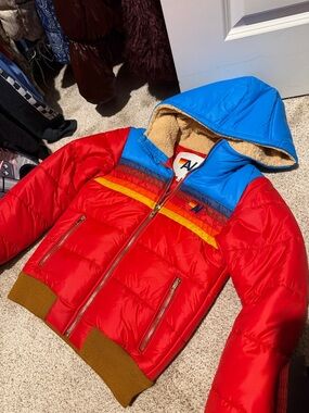WORN ONCE WOMENS Aviator Nation Red Hooded Puffer Jacket